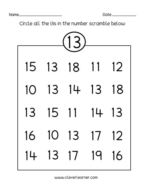 Number 13 Worksheets For Kindergarten