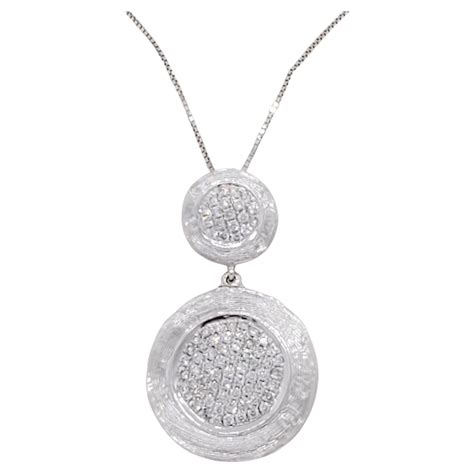 14k Diamond Pave Disc Circle Pendant Necklace White Gold At 1stdibs