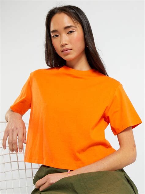 Camiseta Estampada Crop Top Naranja Kiabi