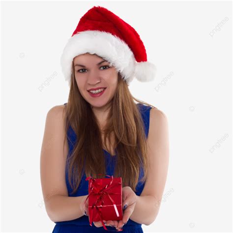 Joyful Girl Wearing A Christmas Cap With A T Person Asian Fun Png