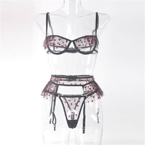 High Quality Sexy Nude Girls Garter Lace Transparent Women Lingerie Set GutsPK