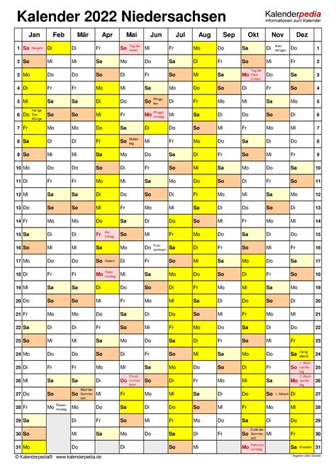 Kalender Niedersachsen Ferien Feiertage Pdf Vorlagen