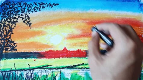 Oil Pastel Sunrise Morning Scenery Drawing How To Draw Sunrise With