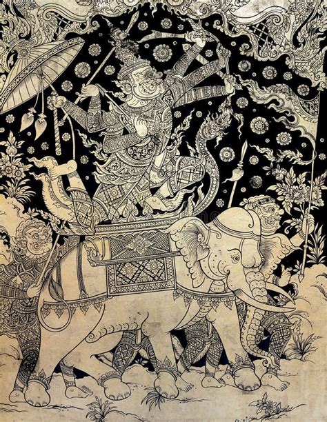 Старое тайское листовое золото эпопеи Ramayana Стоковое Фото ...