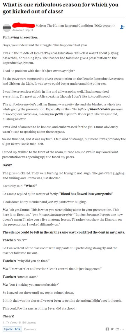 Guy Gets Kicked Out Of Class For Having An During Sex Ed R ThatHappened
