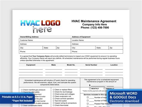 Hvac Maintenance Agreement Template Preventative Maintenance Agreement Hvac Commercial Hvac