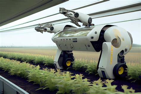 Agricultura robótica colhendo produtos agrícolas em estufa tecnologia