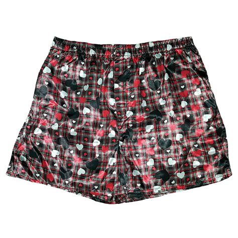 Mens Plaid Hearts Valentine S Day Silky Boxer Shorts