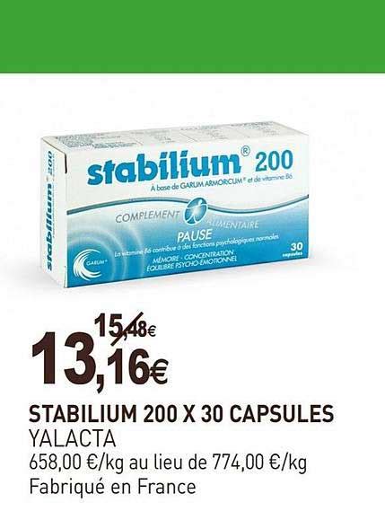 Promo Stabilium 200 X 30 Capsules Yalacta chez NaturéO iCatalogue fr