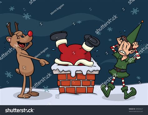 Cute Cartoon Santa Claus Stuck Chimney Stock Vector Royalty Free