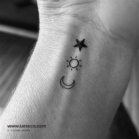 Matching Sun Moon And Star Temporary Tattoo Set Of 3x3 Tattoos For