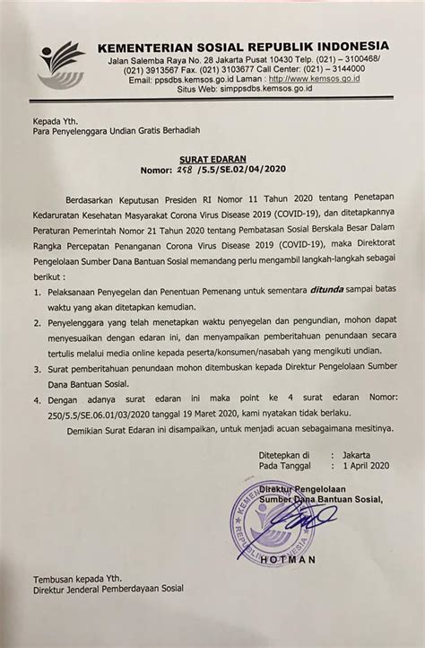 Detail Contoh Surat Pemberitahuan Pemenang Undian Koleksi Nomer