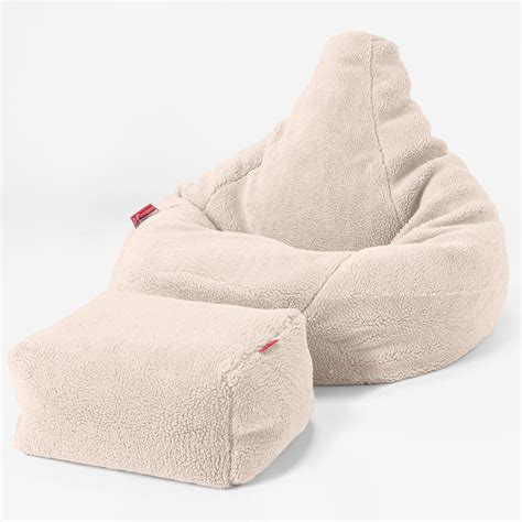 Lounge Pug Highback Gaming Bean Bag Chair Teddy Fleece Faux Fur Cream Beanbag Uk Big Bertha