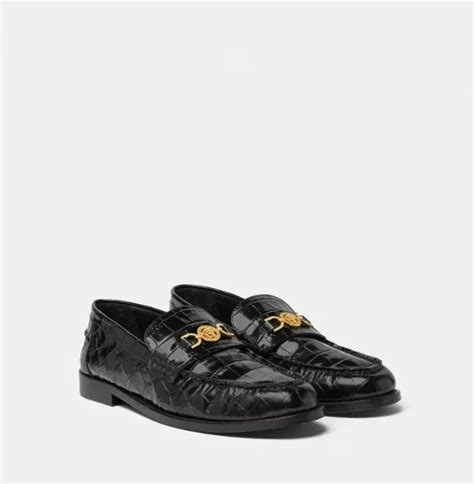 Customised Medusa Crocodile Leather Loafer Black Leather Loafers