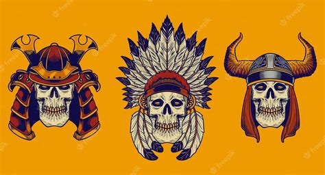 Premium Vector Various Skull And Headdress Vector Illustration Set Cartoon Style