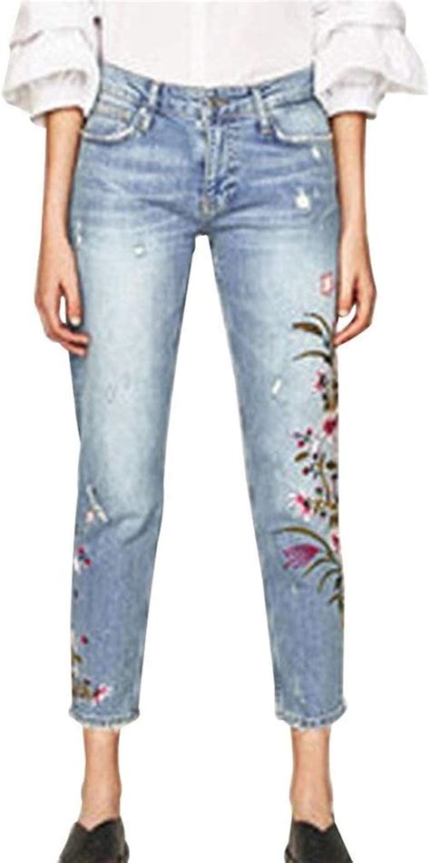 BOLAWOO Pantaloni Jeans Strappati Ricamati Da Donna A Larghi Pantaloni