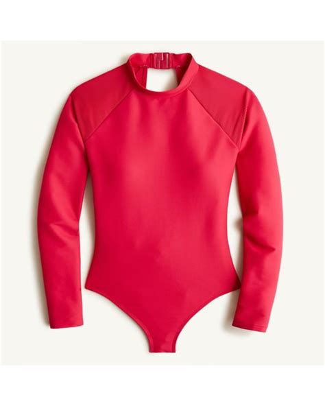 J Crew Synthetic Active Ribbed Long Sleeve One Piece In Red Lyst