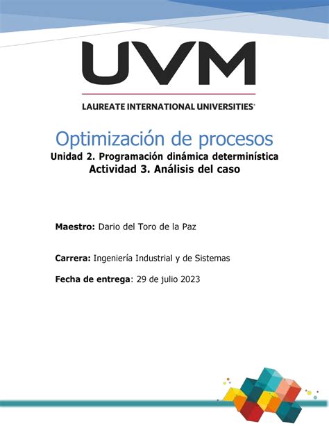 A3 analisis del caso Optimización de procesos Unidad 2 Programación