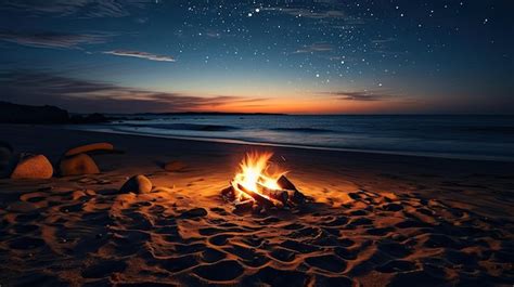 Premium AI Image | A photo of a beach bonfire starry night