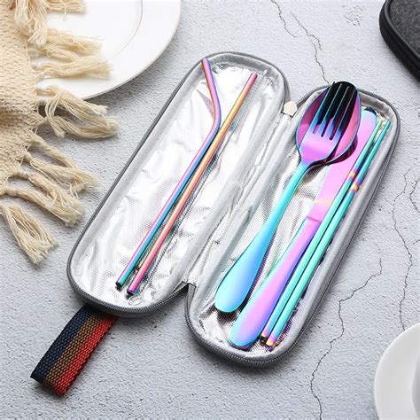 Reusable Cutlery Stainless Steel Office Utensil And Metal Straw Portable Travel Cutlery Set With