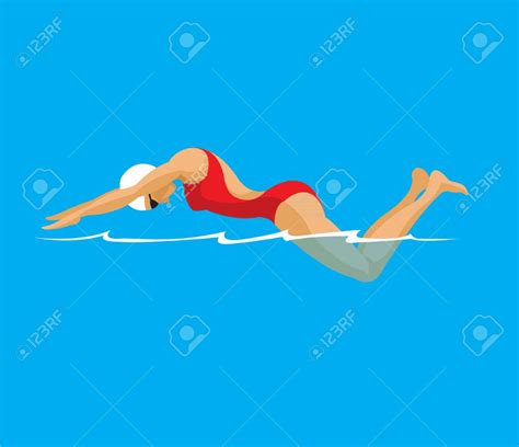 Mujer Nadando En El Diseño Plano De La Piscina Ilustraciones