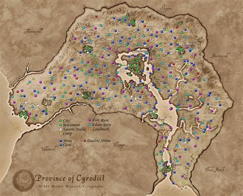 Carte d'Oblivion: Localisations des sites