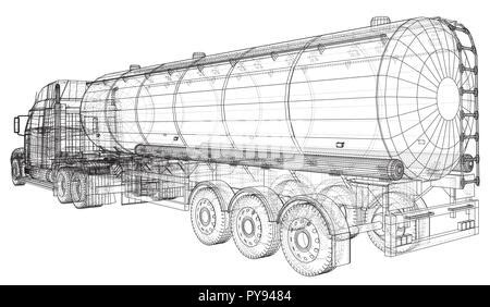 Camion citerne de carburant Illustration 3d de traçage Format