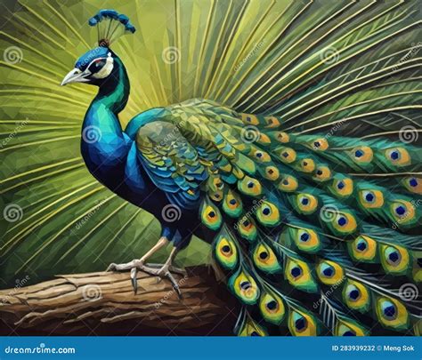 A Painting Of A Peacock Sitting On A Tree Branch Beautiful Picture Of