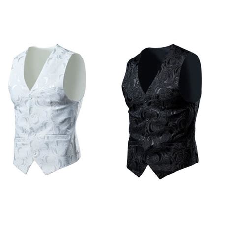 Gilet De Costume Homme Sans Manches Tissu Jacquard Col V Slim Fit Mariage Soirée Formelle Fête