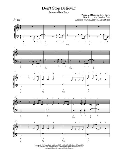 Dont Stop Believin By Journey Piano Sheet Music Intermediate Level