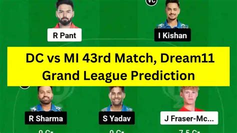 IPL 2024 43rd Match DC Vs MI Dream11 Grand League GL