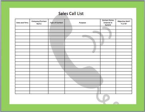 Sales List Template