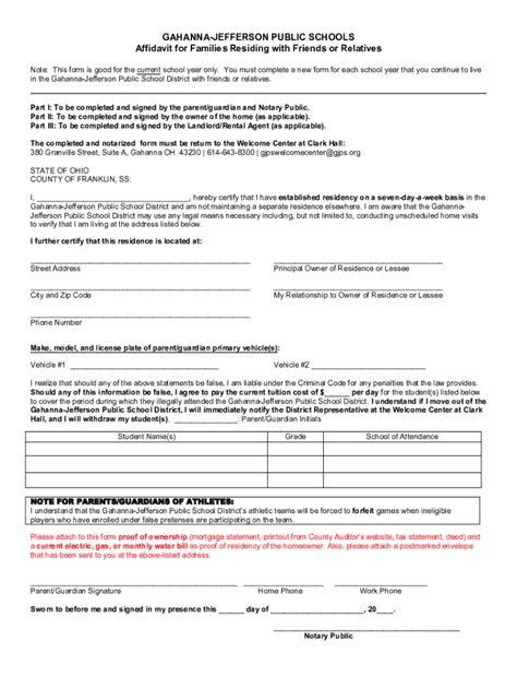 2023 2025 Form Oh Gahanna Jefferson Public Schools Affidavit For