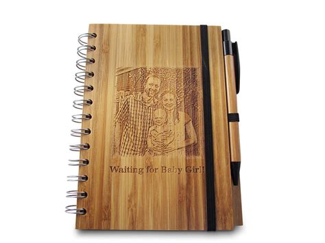 Custom Engraved Bamboo Notebook With Pen Personalized Etsy