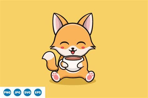 Vector Cute Fox Drink Coffee Graphic By Eluvity Design · Creative Fabrica