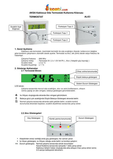 Pdf Kombi Aksa Kablosuz On Off Dijital Oda Termostat Kullan M