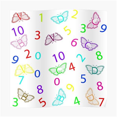 Preppy School Supplies Digits And Butterfly Design Poster For Sale By