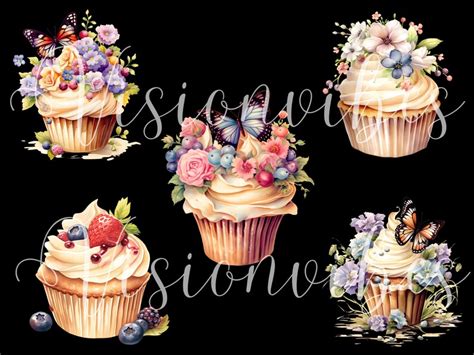 Floral Cupcake Clipart Watercolor Cupcake Clipart Bundle Cupcake Png