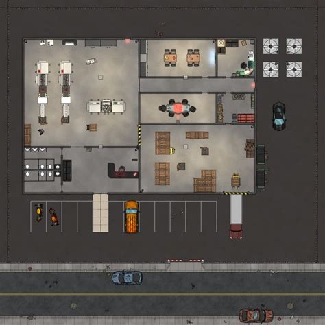 An Overhead View Of A Parking Garage And Office