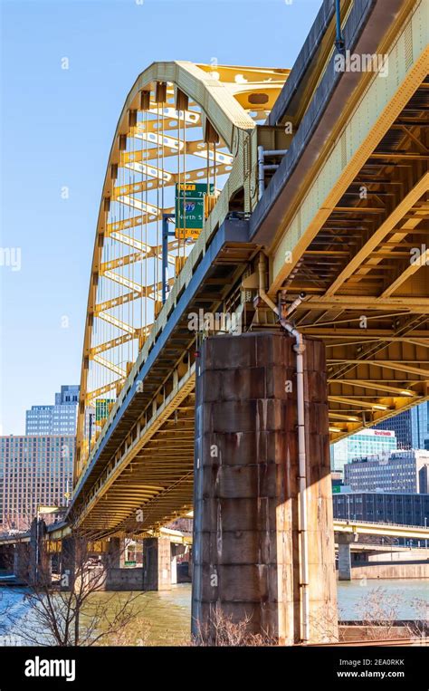 The underside of the Fort Pitt bridge that carries State Route 376 from ...