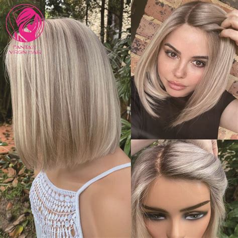 Blonde Spitze Vorne Per Cke Menschenhaar Kurzen Bob Echte Menschliche