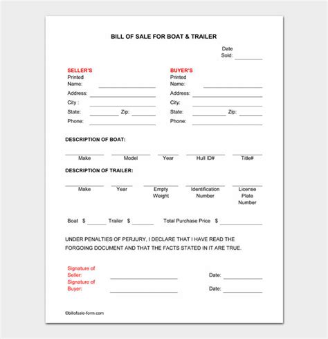 Printable Utility Trailer Bill Of Sale Template Free