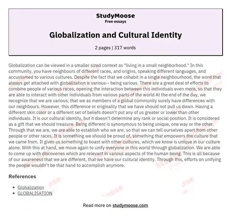 Globalization and Cultural Identity Free Essay Example