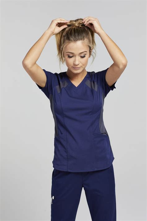 Grey S Anatomy Spandex Stretch 3 Pocket Raglan Color Block Scrub Top