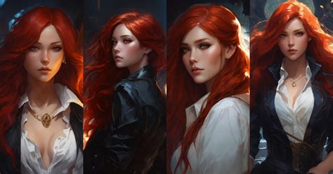 Lexica Beautiful Red Hair Long Hair Black Jacket White Shirt Fantasy Magic Dark Pin Up