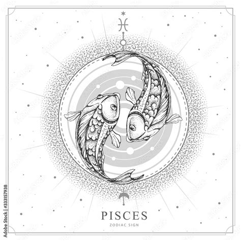 Modern magic witchcraft card with astrology Pisces zodiac sign ...