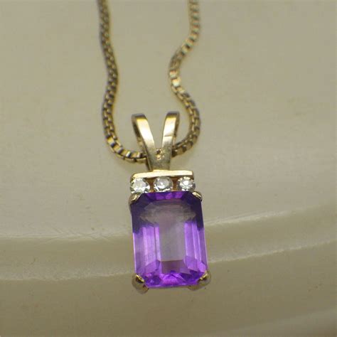 14k Gold Amethyst Pendant Necklace Italian Gold Vermeil Chain