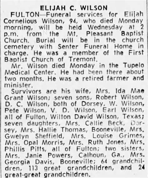 Obituary For Elijah Cornelious Wilson Aged 94 ™