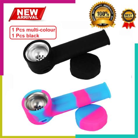 2pcs Silicone Tobacco Smoking Pipe With Metal Bowl And Cap Lid Ebay