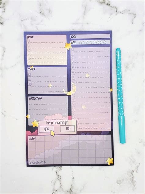 Dreamy Daily Planner Notepad S Y K Kawaii Anime Aesthetic Moon